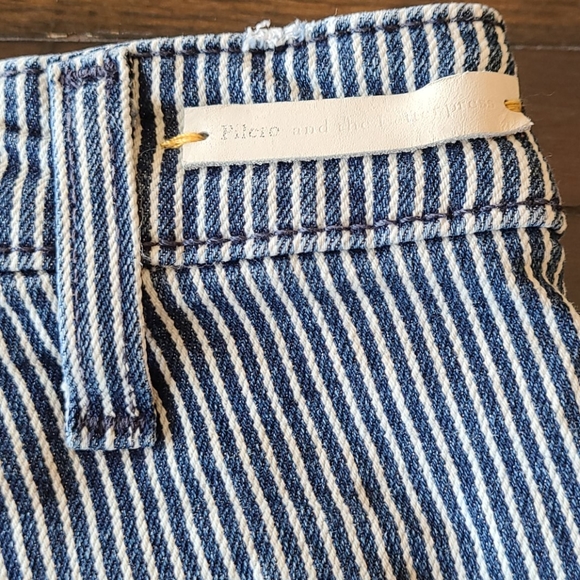 Striped and Denim Patch High-Waist Women’s Shorts - Blue - Picture 8 of 16